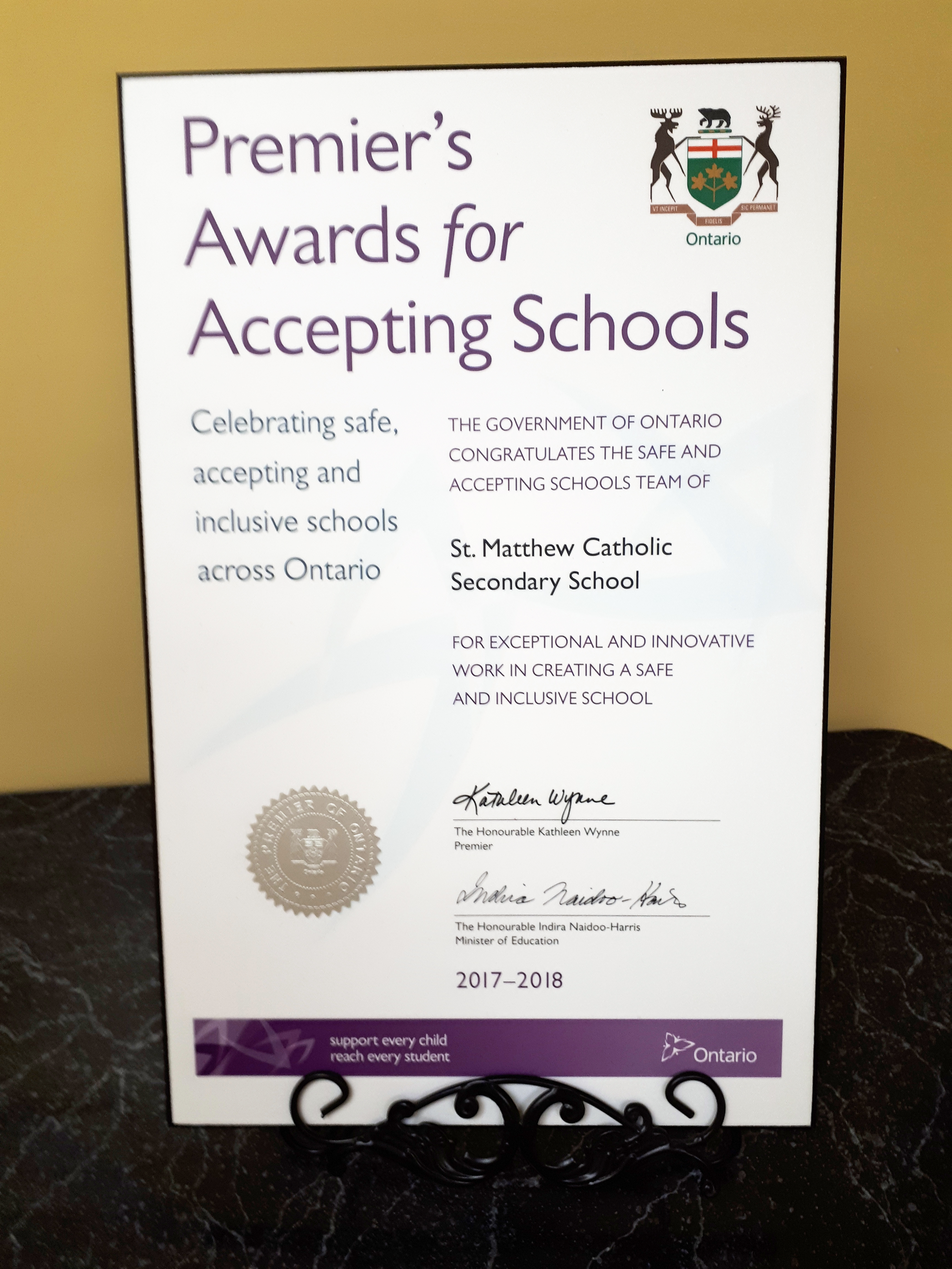 Thumbnail for the post titled: St. Matthew Catholic Secondary School – Premier’s Award for Accepting Schools