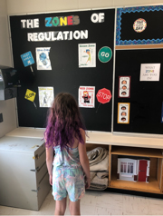 Child facing a blackboard