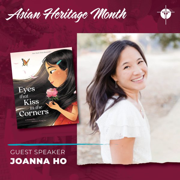 Photo of Joanna Ho and cover of her book "Eyes that Kiss in the Corners."