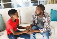 Father and son talking.