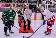 Hockey players face off for the 2022 Sisters' Cup game.