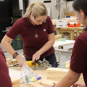 Students competition in the carpentry portion of the Eastern Ontario SKLZ competition.