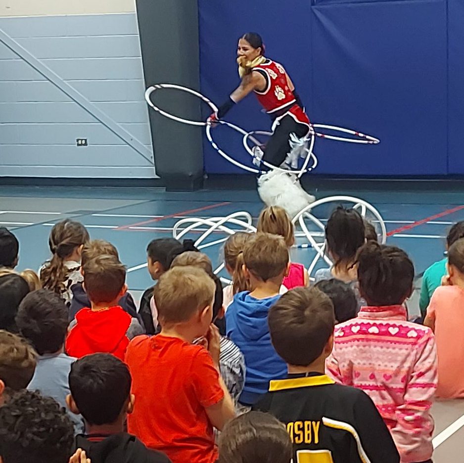 Feryn King, a Hoop Dancer from Akwesasne, performed and led a workshop for students at St. Peter Catholic School.