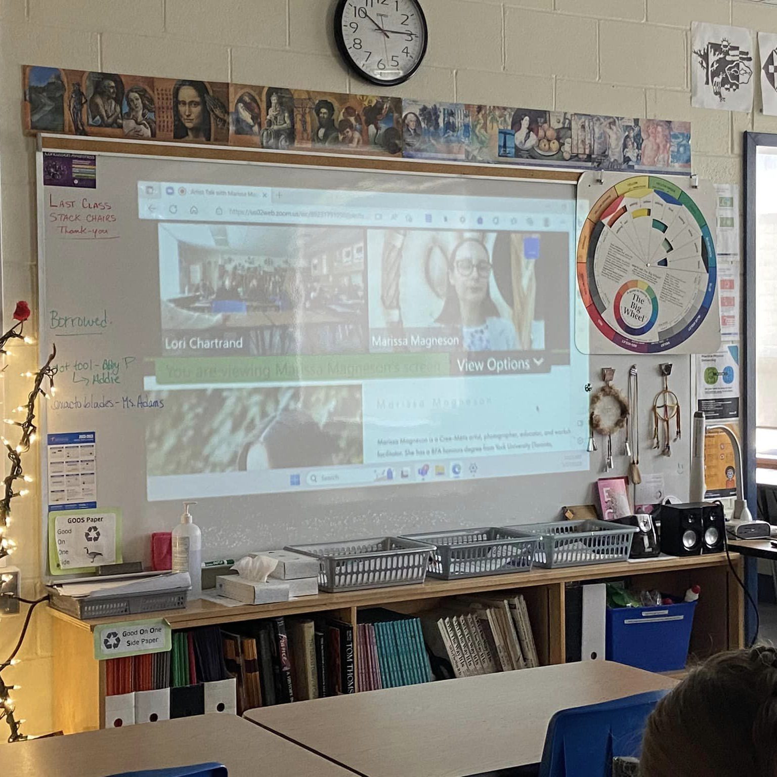 Cree-Métis artist, photographer, and educator Marissa Magneson presented artwork based on the Medicine Wheel to students at St. Mary Catholic High School.