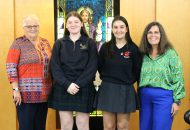 CDSBEO Board Chair Sue Wilson, Student Trustee Chloe Finner, Associate Student Trustee Brooke Guindon, and Director of Education Laurie Corrigan.